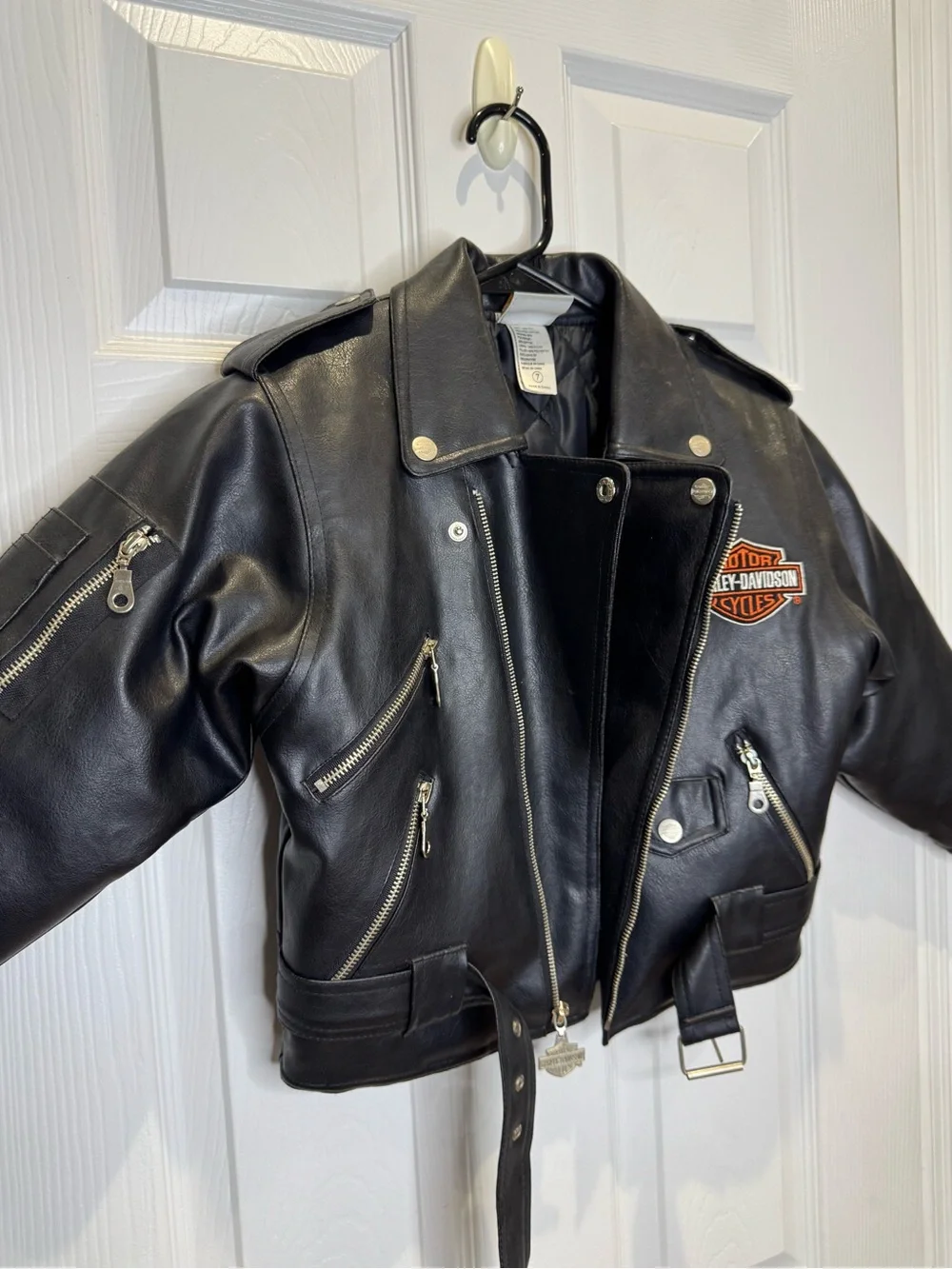 Harley Davidson Motorcycle Kid's Size 7 Faux Leather Jacket Black Biker